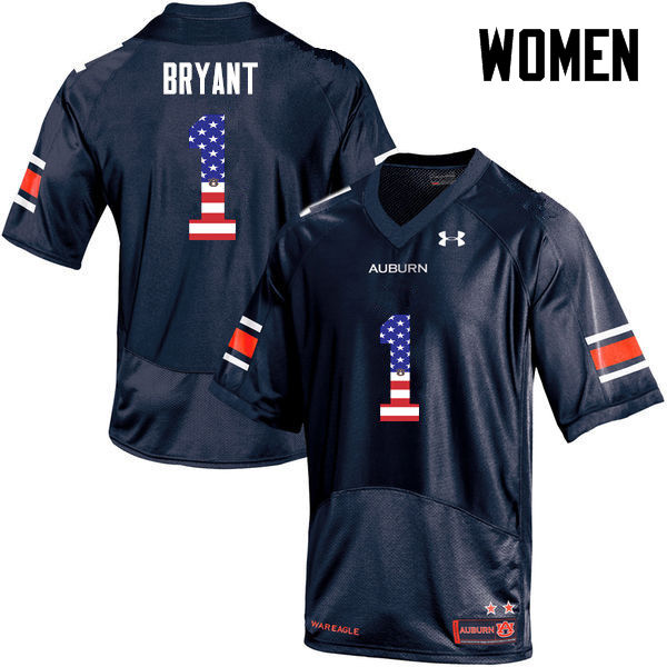 Women's Auburn Tigers #1 Big Cat Bryant USA Flag Fashion Navy College Stitched Football Jersey